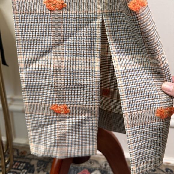 Nina Ricci Plaid Wool Trousers with Orange Fringe Embroidery Size 40 NWT Classic - Picture 7 of 11